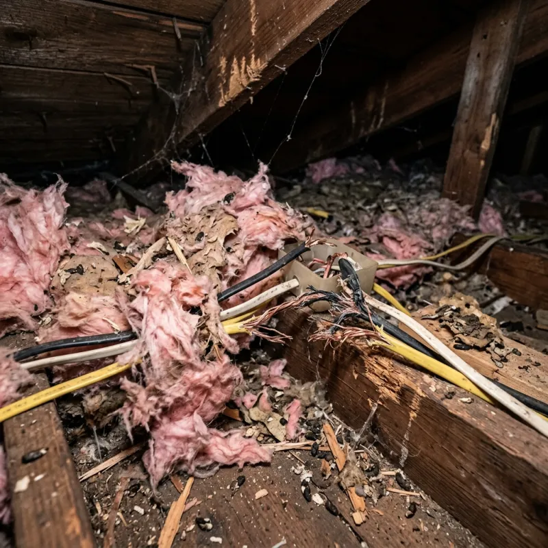 Contaminated ceiling insulation being assessed in a Clifton Springs roof space