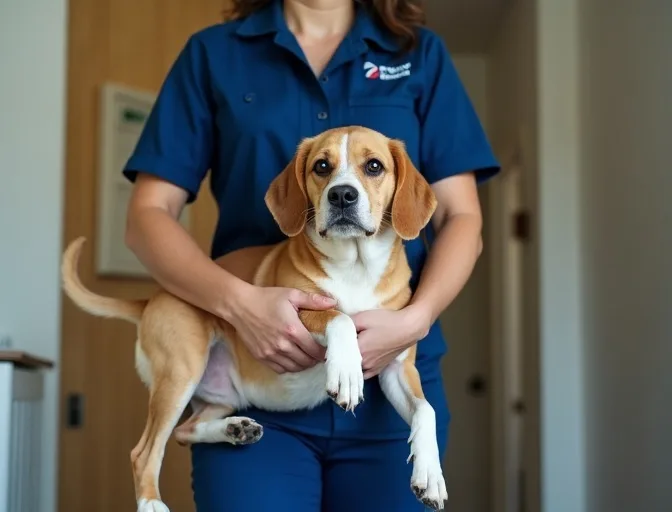 Technician respectfully transporting a deceased dog in Clifton Springs