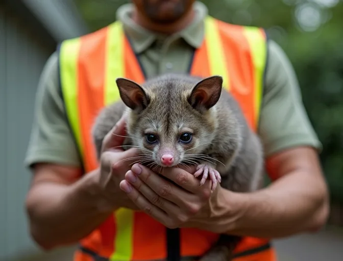 Animal handler safely recovering a deceased possum in Clifton Springs